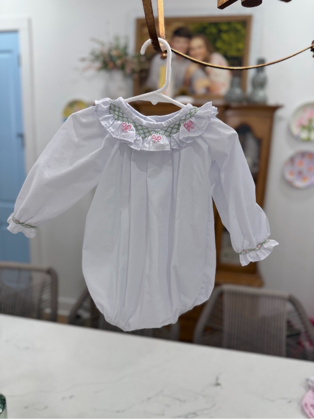 Zuccini Kids White Bubble with Pink Bow Smocking